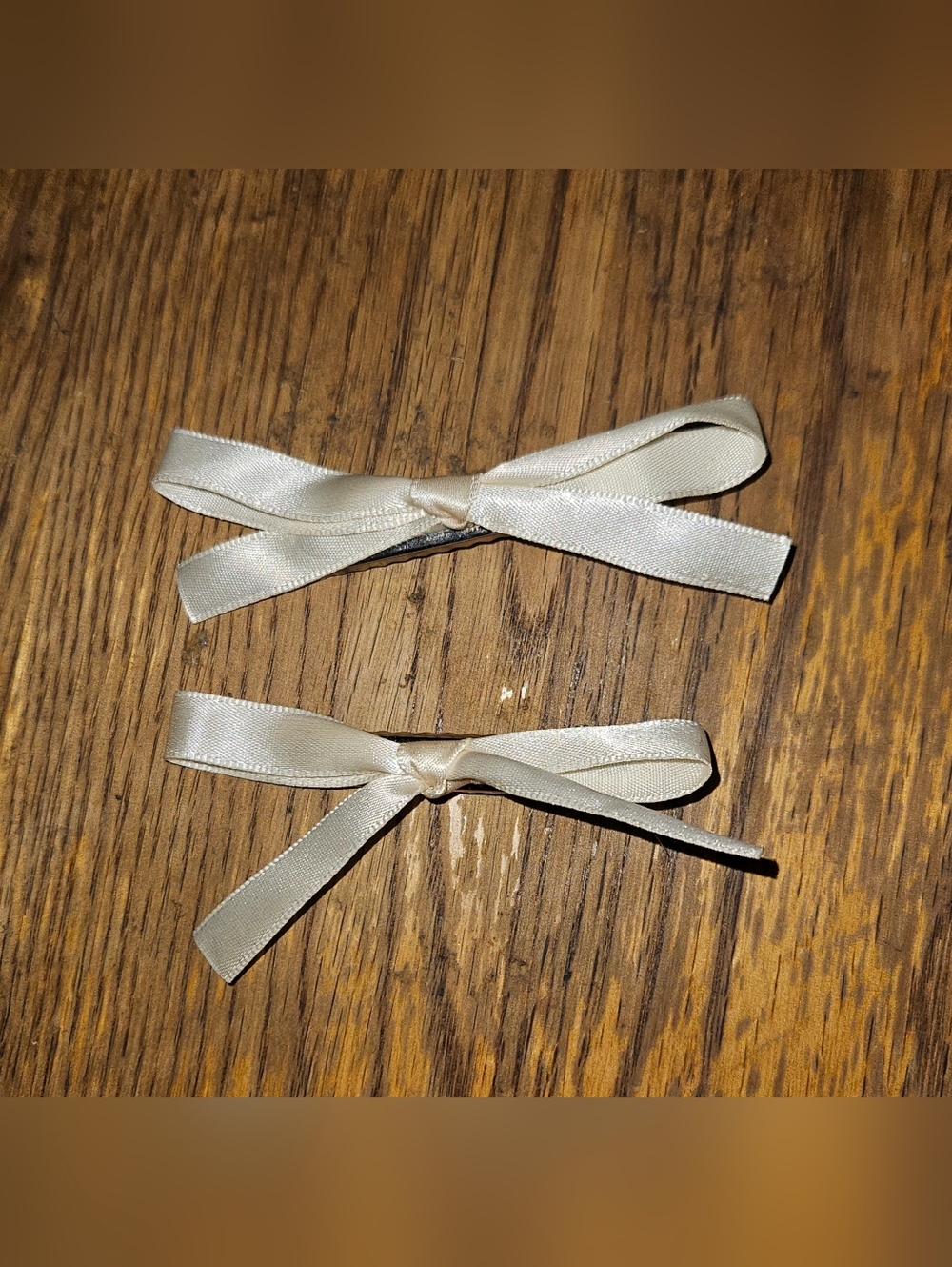 2PC Elegant Cream Satin Bow Hair Clips - BNIB